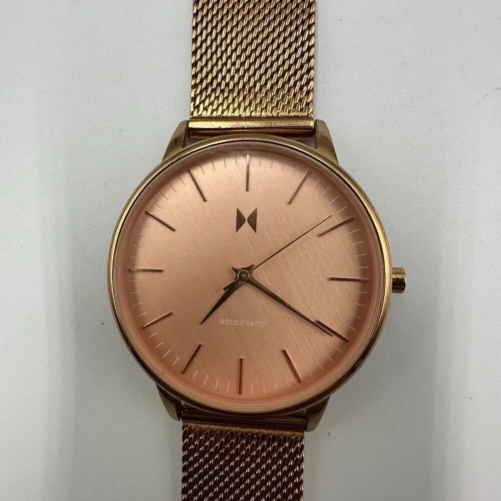 MVMT Hermosa Watch Women Rose Gold Tone 38MM Dial Mesh Band New Battery 8.5